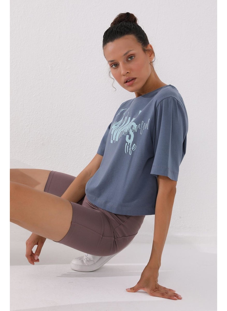 Petrol Women's Asymmetrical Text Printed Oversize O Neck T-Shirt - 97136