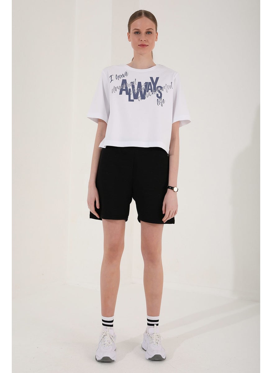 White Women's Asymmetrical Text Printed Oversize O Neck T-Shirt - 97136