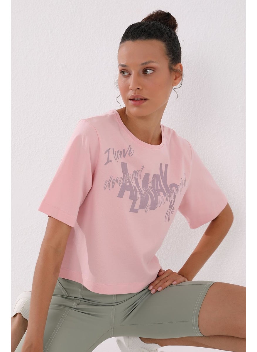Pink Women's Asymmetrical Text Printed Oversize O Neck T-Shirt - 97136