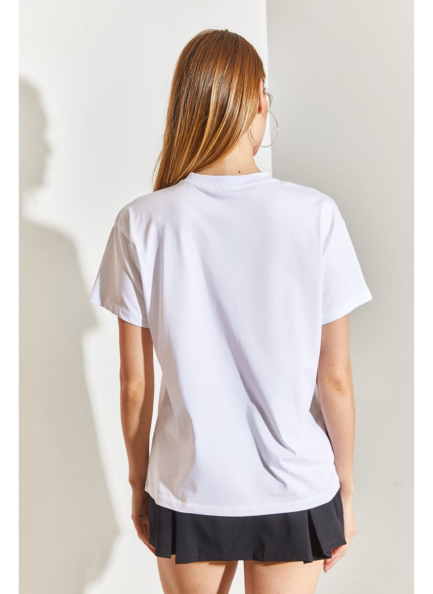 Collar Stone Embroidered Combed Cotton T-shirt