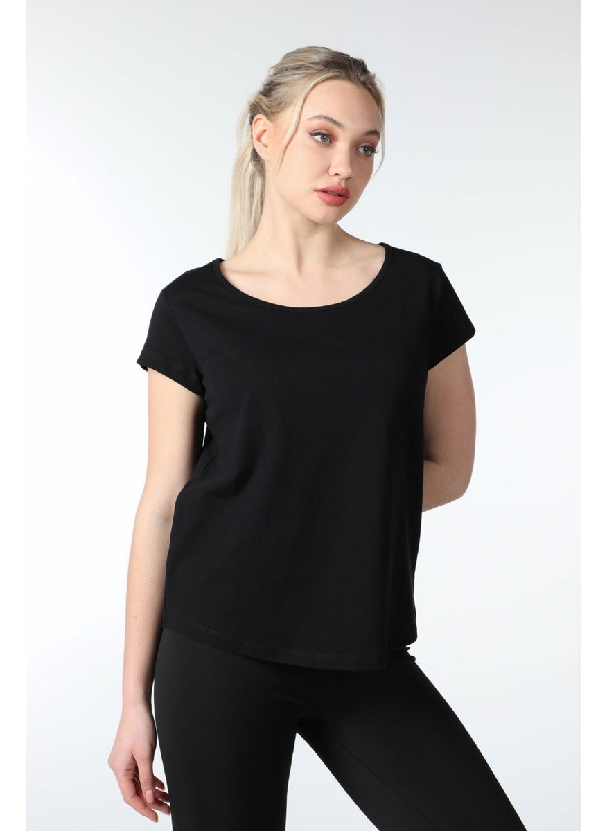 Women's Short Sleeve Boat Neck T-Shirt Black