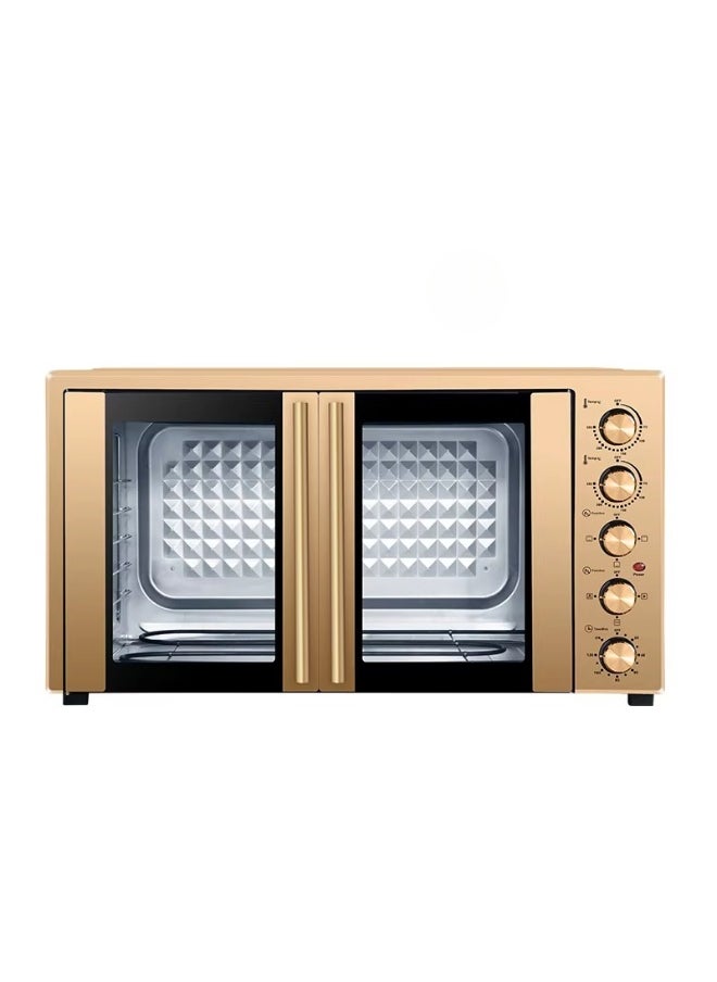 60L Electric Convection Oven – Double Glass Door Toaster Oven with 4 Knob Controls, Adjustable Thermostat – Household Countertop Oven for Baking, Roasting, French Toast