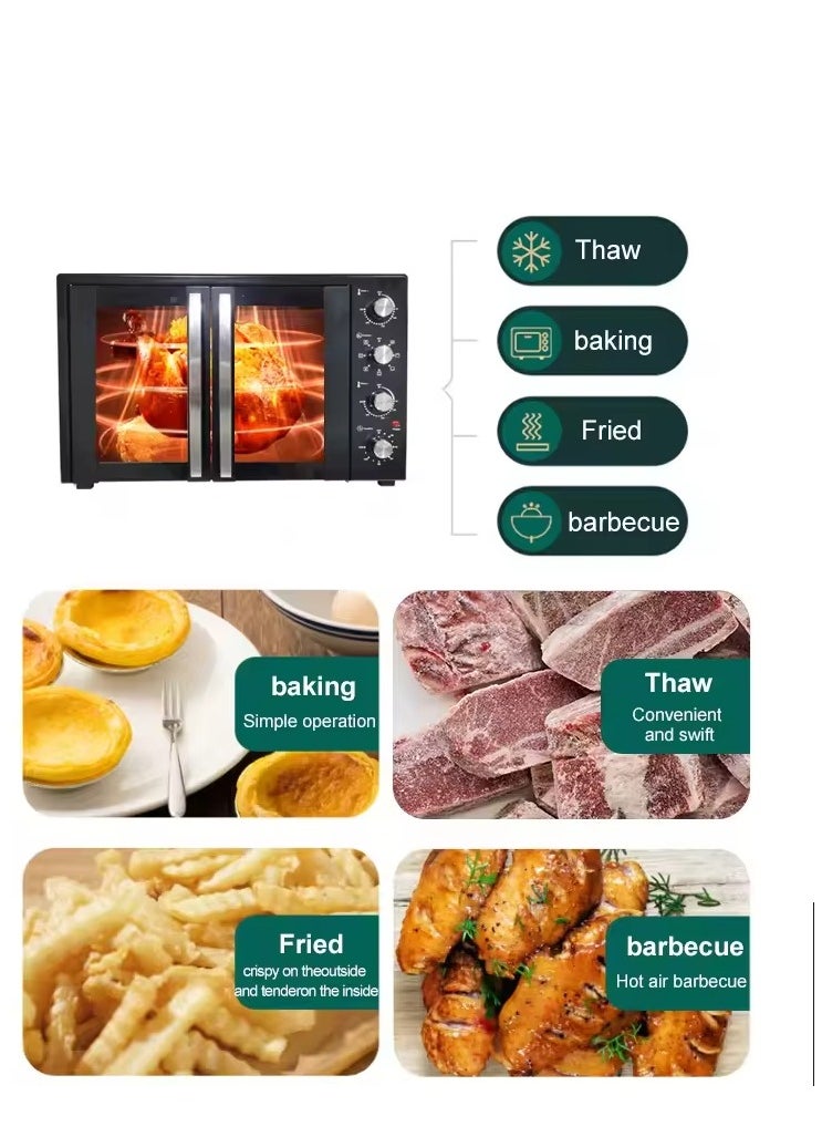 60L Electric Convection Oven – Double Glass Door Toaster Oven with 4 Knob Controls, Adjustable Thermostat – Household Countertop Oven for Baking, Roasting, French Toast