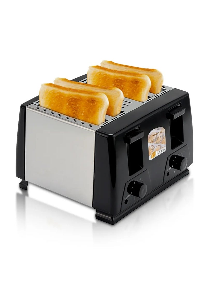 4 Slice Toaster with 2 Adjustable Browning Control knob, Stop Function & Removable Crumb Tray Breakfast Maker Stainless Steel Bread Toaster