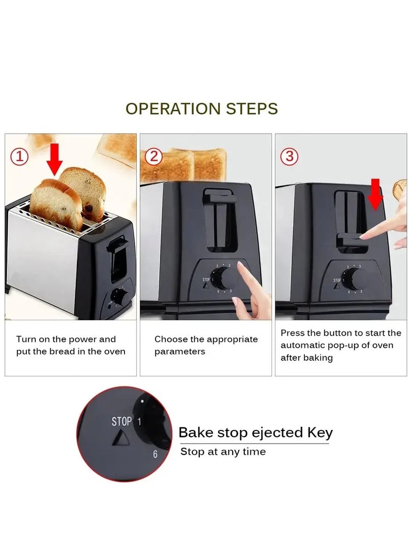 2 Slice Toaster with Adjustable Browning Control knob, Stop Function & Removable Crumb Tray Breakfast Maker Stainless Steel Bread Toaster