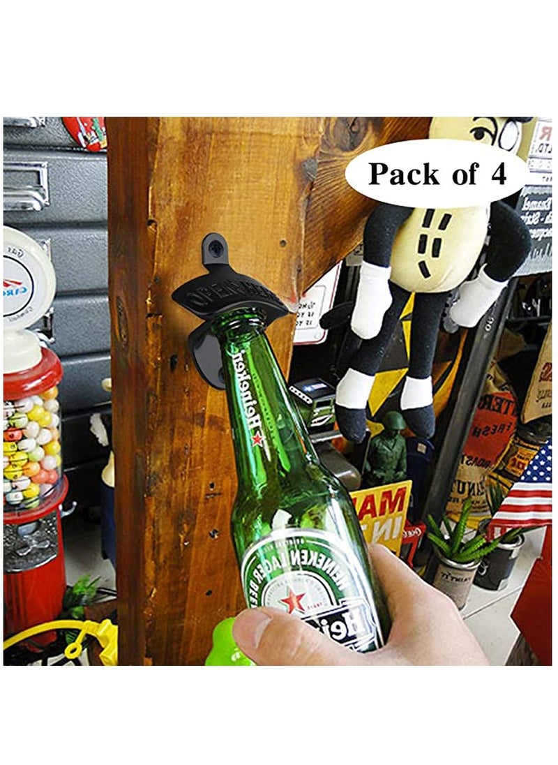 4 Pcs Bottle Opener Wall Mounted, Antique Metal Top Openers Hardware With Mount Screws Set