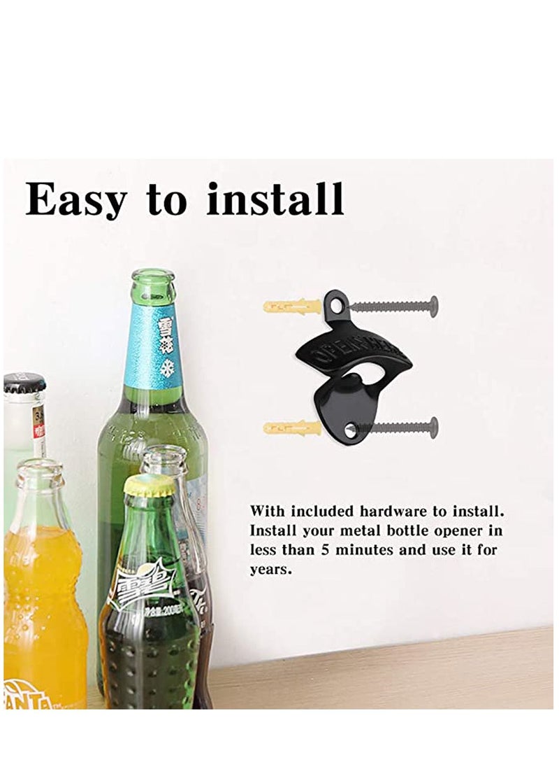 4 Pcs Bottle Opener Wall Mounted, Antique Metal Top Openers Hardware With Mount Screws Set