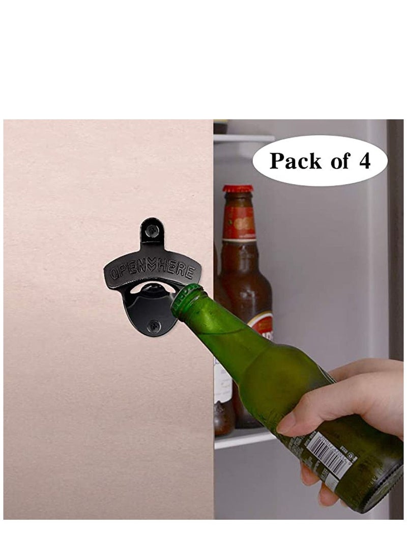 4 Pcs Bottle Opener Wall Mounted, Antique Metal Top Openers Hardware With Mount Screws Set