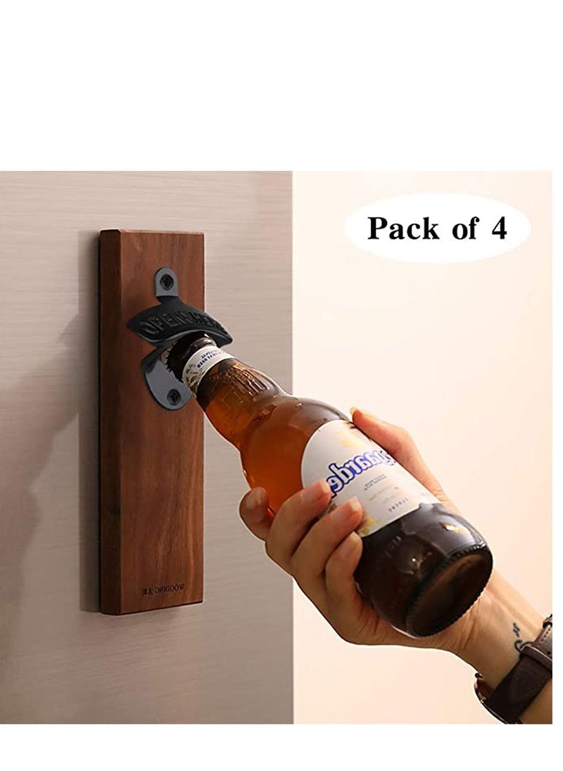 4 Pcs Bottle Opener Wall Mounted, Antique Metal Top Openers Hardware With Mount Screws Set