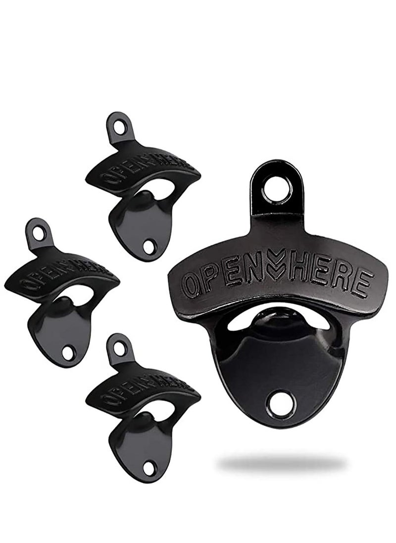 4 Pcs Bottle Opener Wall Mounted, Antique Metal Top Openers Hardware With Mount Screws Set