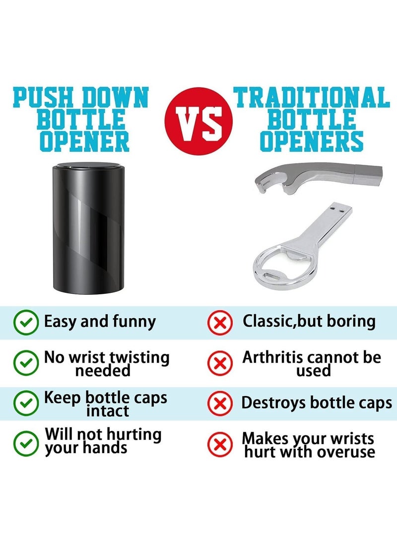 【2 PACK】 Push Down-Pop Off Beer Bottle Opener with Cap Catcher, No Damage to Caps，Automatic Decapitator Beer/Soda Top Openers，One-Hand Easy/Funny Lid Open,Cool Bartender Tools