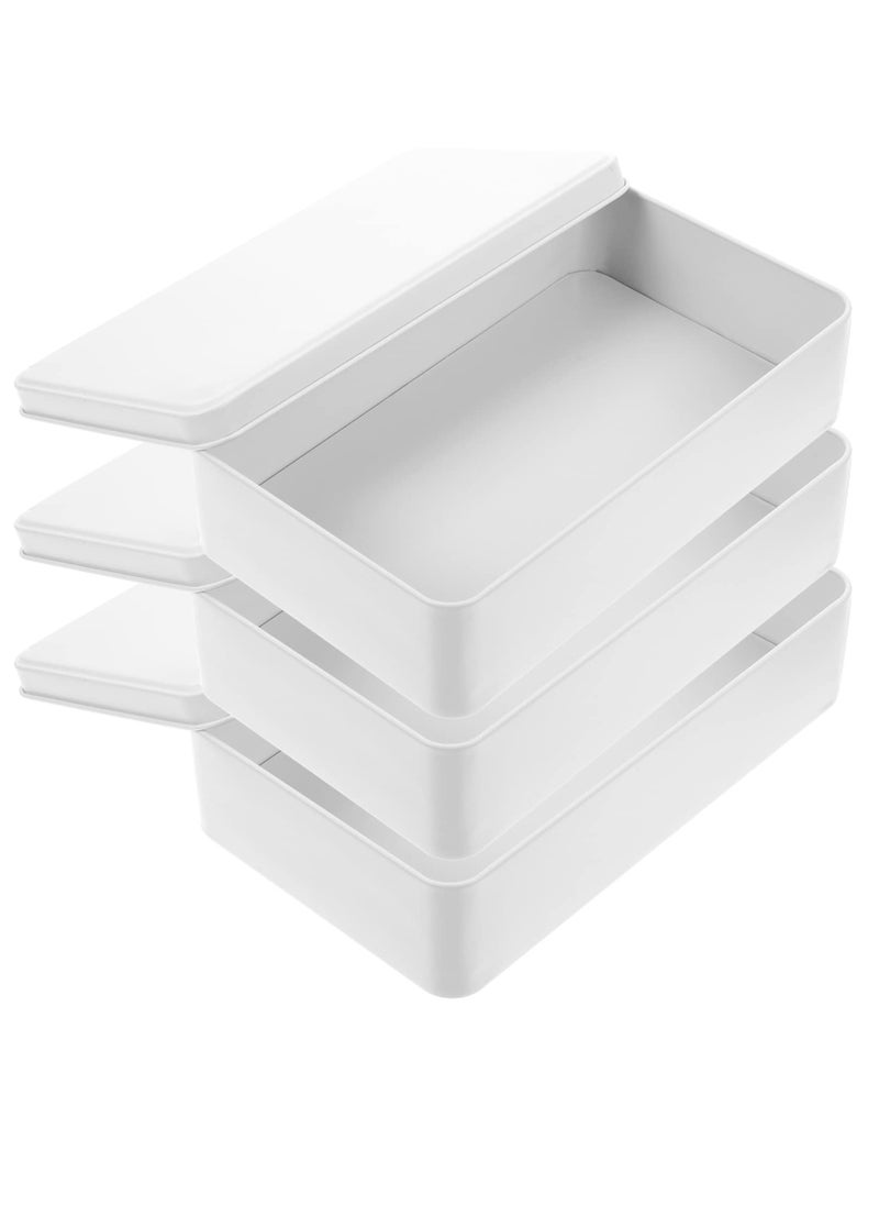 Biscuit Tin White Rectangular Tin Box, 3pcs Metal Empty Tin Containers with Lids Tinplate Candy Cookie Dessert Jewelry Holders for Treats Gifts Small Items Party Favors White Candy Lip Balm