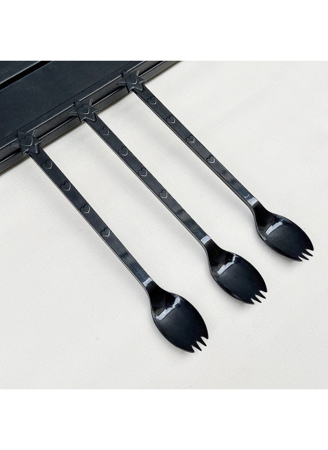Disposable Long Handle Fork Spoon Baked Fairy Milk Tea Fruit Fish Take-out Dessert Ice Cream Spoon 21cm Fruit Fork Factory-Specifications:Buy 4 Get 1 Free Buy 8 Get 2 Free Buy More And Get More-Color:21cm Long Fork Black 100 Pieces Simple Pack