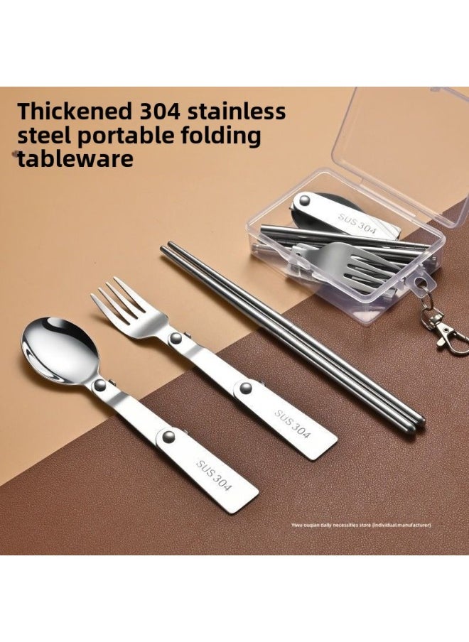 304 Stainless Steel Foldable Tableware Folding Spoon Chopsticks Students Go To Work Camping-Specifications:[2-piece Set#】detachable Chopsticks + Folding Spoon-Color:Priority Delivery After Collection