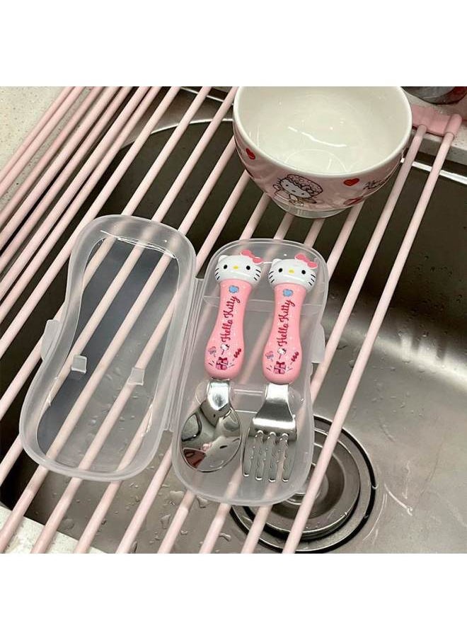 Tableware Suit One-person Hellokitty Spoon Fork With Storage Box Sanrio High-value Student Portable-Specifications:Standard-Color:Big Head Fork And Spoon Hellokitty