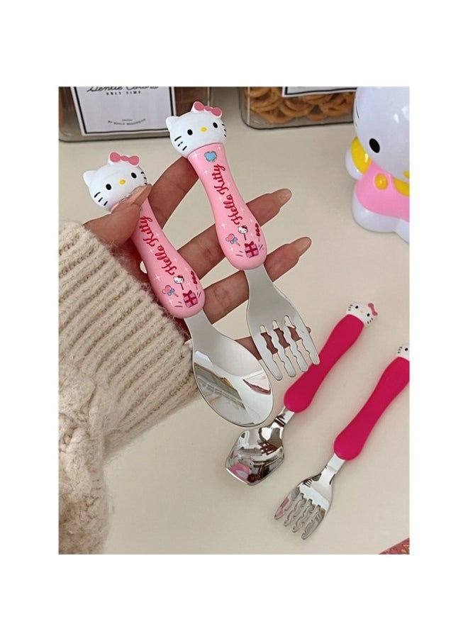 Tableware Suit One-person Hellokitty Spoon Fork With Storage Box Sanrio High-value Student Portable-Specifications:Standard-Color:Big Head Fork And Spoon Hellokitty