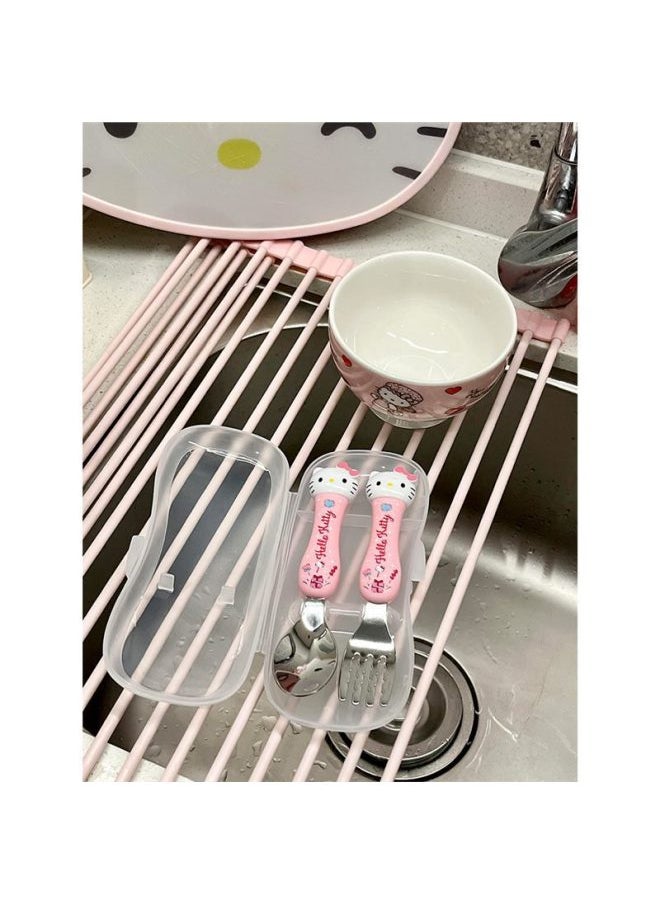 Tableware Suit One-person Hellokitty Spoon Fork With Storage Box Sanrio High-value Student Portable-Specifications:Standard-Color:Big Head Fork And Spoon Hellokitty