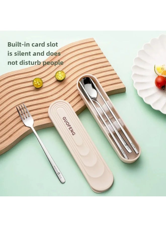 Portable Stainless Steel 316L Cutlery Set Small Student Three-Piece Dinnerware Storage Box Foldable Tableware For Individuals-Specifications:Avocado Green 3-piece Set (chopsticks + Spoon + Tableware Box)