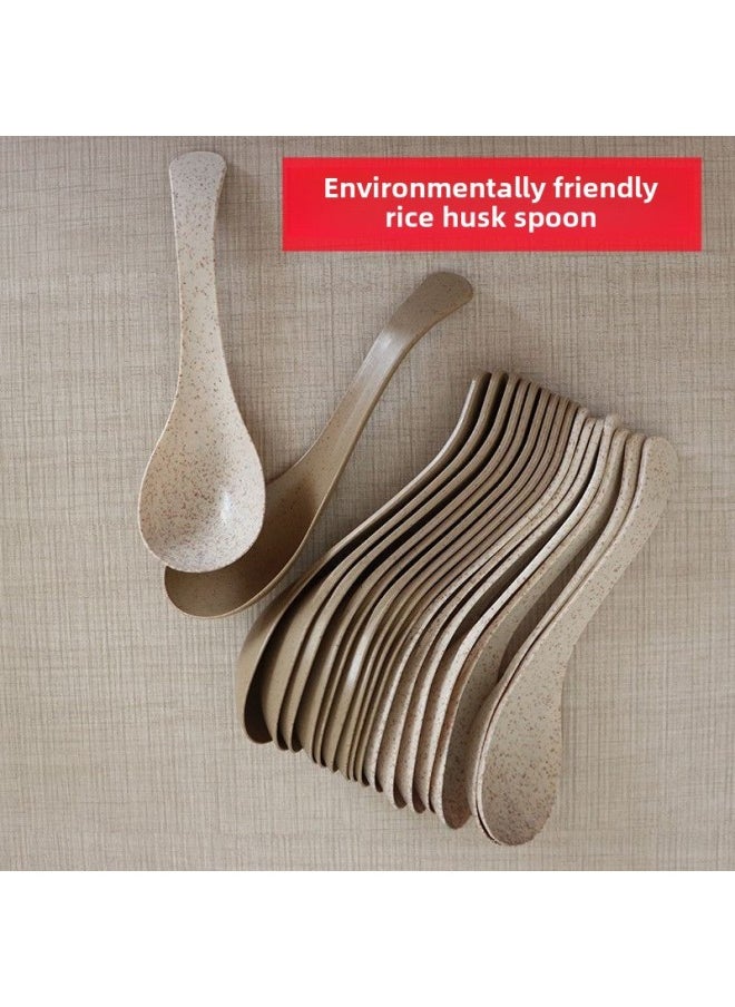 Rice Shell Spoon Disposable Spoon Household Commercial Packaging Take-away Dessert Children's Chinese Degradable Soup Spoon-Color:∥№∩♀1000 Dark Rice Husk Spoons⊙