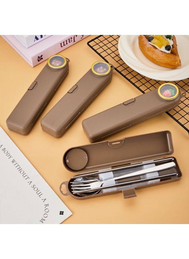 304 Stainless Steel Portable Spoon Fork Chopsticks Tableware Set Student Outdoor Travel Color Value Tableware Storage Box-Specifications:304 2-piece Set Of Forks, Spoons And Chopsticks-Color:White Astronaut
