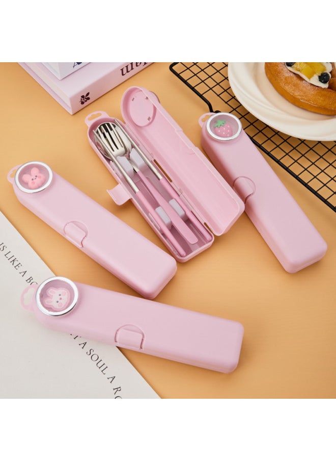 304 Stainless Steel Portable Spoon Fork Chopsticks Tableware Set Student Outdoor Travel Color Value Tableware Storage Box-Specifications:304 2-piece Set Of Forks, Spoons And Chopsticks-Color:White Astronaut
