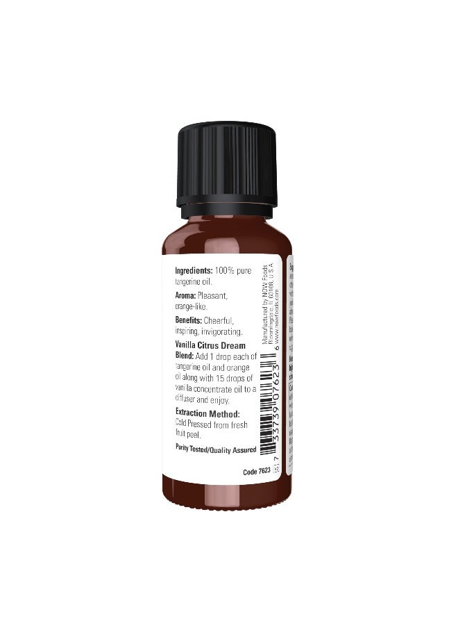 NOW Essential Oils, Tangerine Oil, Cheerful Aromatherapy Scent, Cold Pressed, 100% Pure, Vegan, Child Resistant Cap, 1-Ounce
