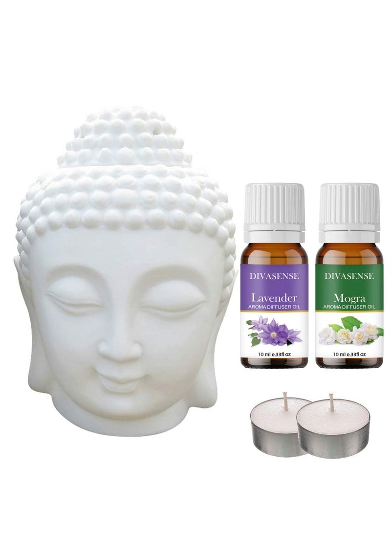 Ceramic Electric Buddha Aroma Diffuser Night Lamp Light with Lavender Mogra Aroma Oil 10ml Each for Home Office Hotel Spa