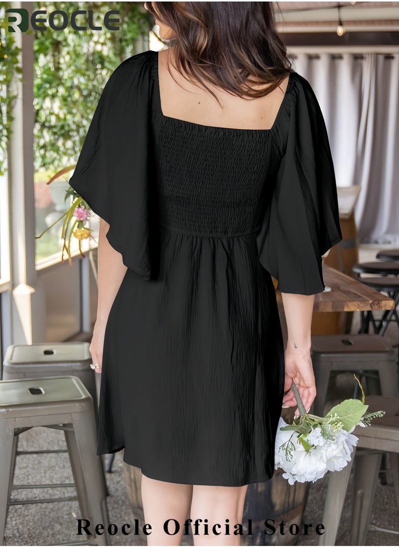Womens Dresses Spring Summer Deep V Neck Elegant Bow tie Mini Dress S-XL