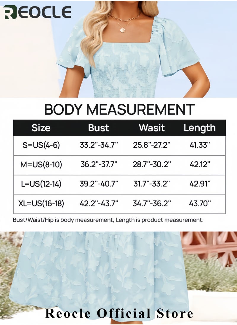 Women's Summer Boho Floral Midi Dresses Casual Short Sleeve Square Neck Flowy Beach Vacation Long Dress