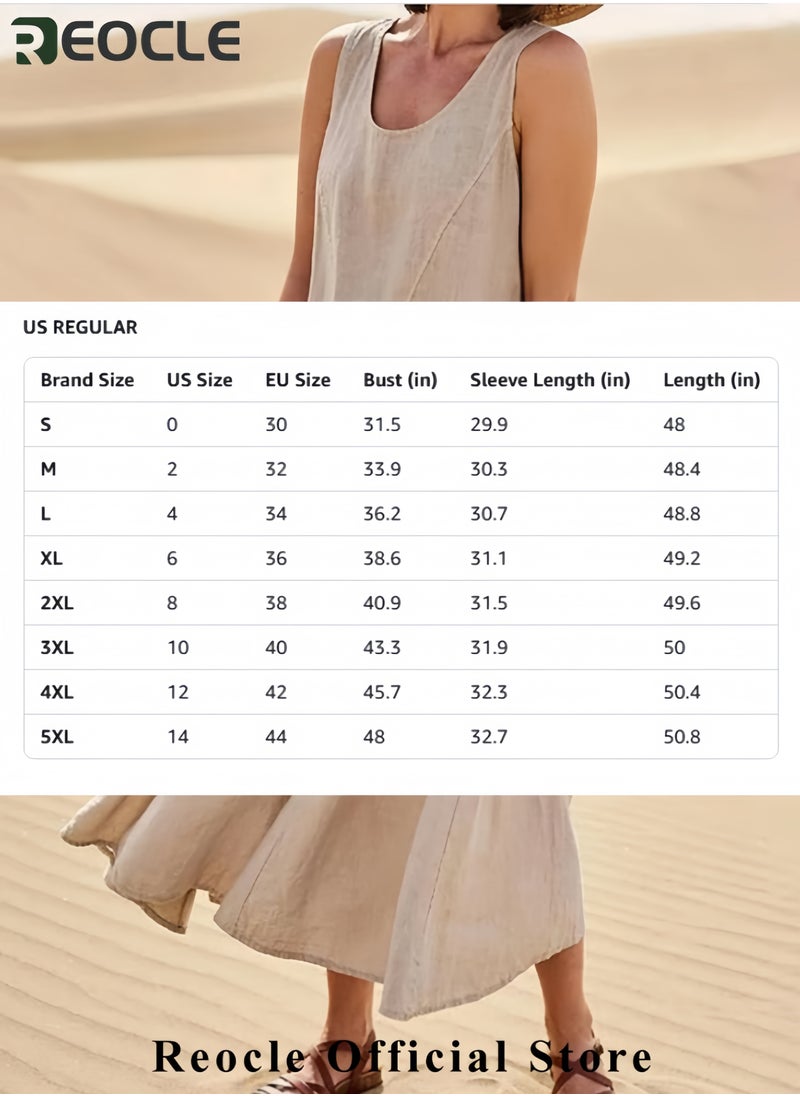 Summer Dresses for Women Casual Print Boho Sundress Crew Neck Sleeveless Pockets Beach Vacation Maxi Dresses