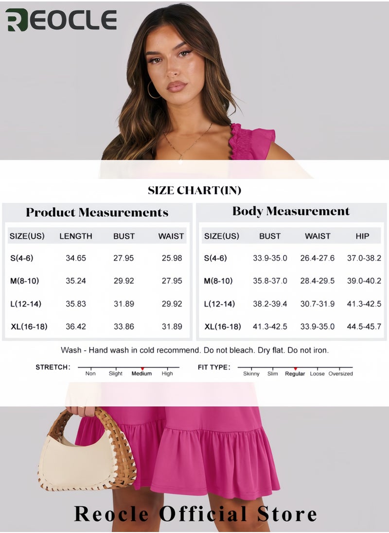 Women's Summer Casual Sleeveless Square Neck Dress Smocked Ruffle Backless Boho Beach Cute Teen Short Sundress
