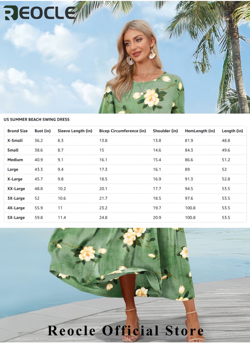 Women Casual Loose Bohemian Floral Dress with Pockets Short Sleeve Long Maxi Summer Beach Swing Dress EJF