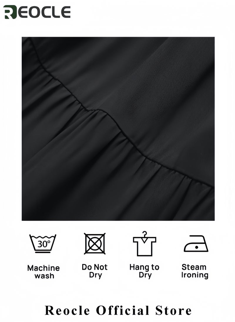Women's Summer Casual Flutter Short Sleeve Crew Neck Smocked Elastic Waist Tiered Midi Dress