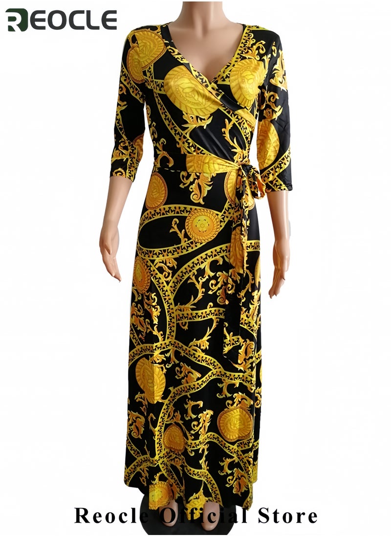 Plus Size Maxi Dress for Women Casual Summer Sundress V-Neck 3/4 Sleeve