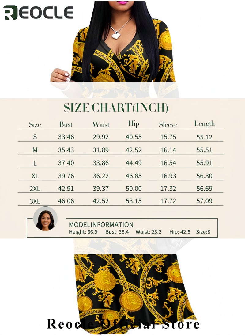 Plus Size Maxi Dress for Women Casual Summer Sundress V-Neck 3/4 Sleeve