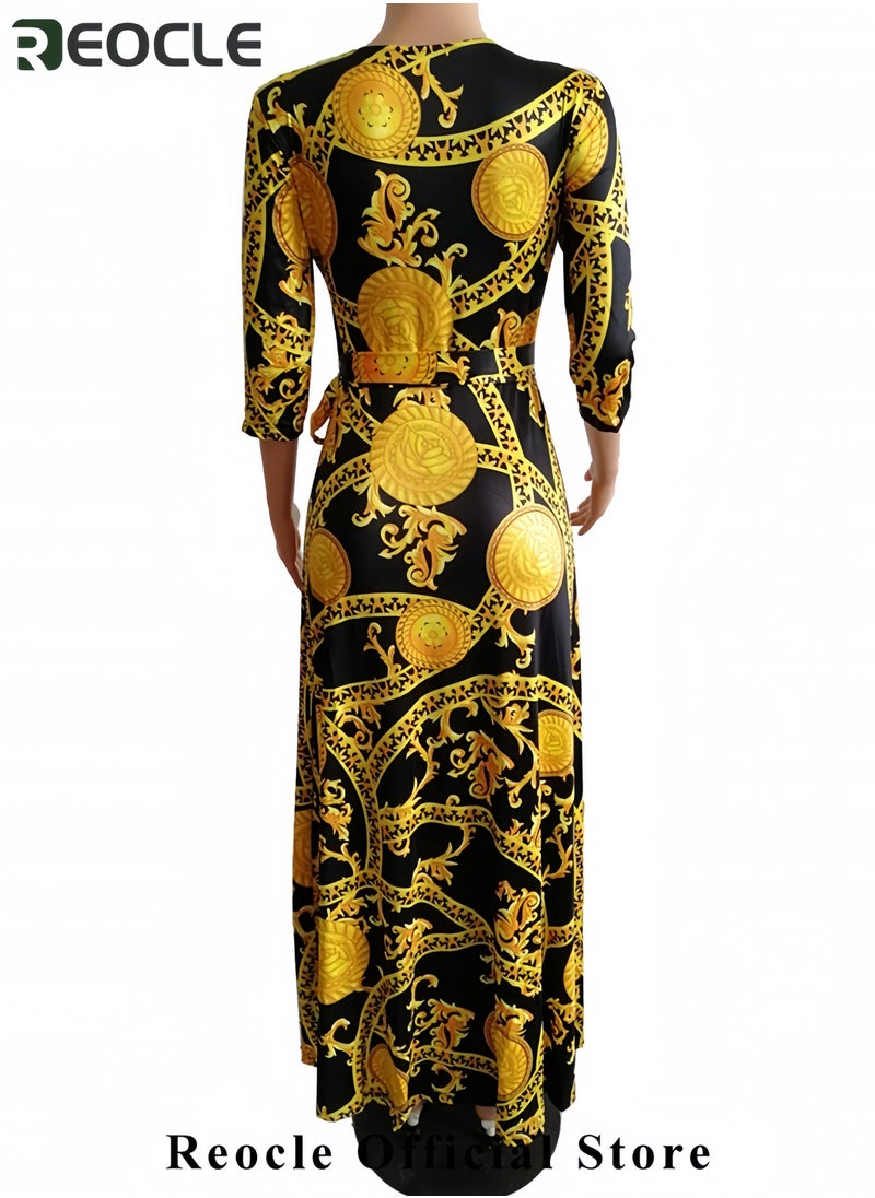 Plus Size Maxi Dress for Women Casual Summer Sundress V-Neck 3/4 Sleeve