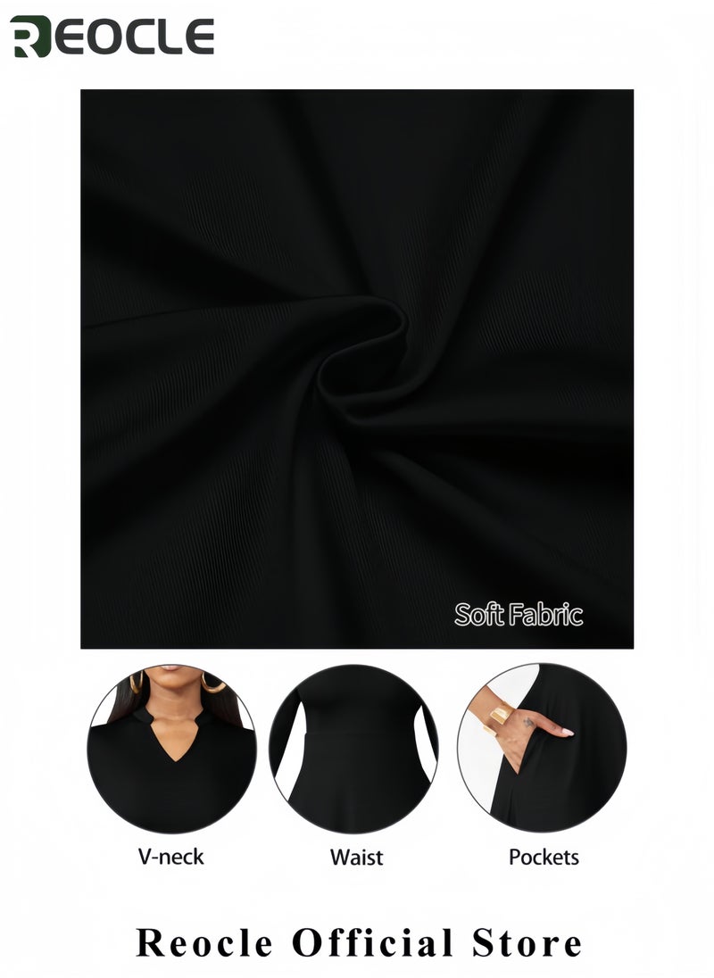 Casual Dresses for Women Semi Formal Fit and Flare 3/4 Sleeve A-line Church Work Dress with Pockets