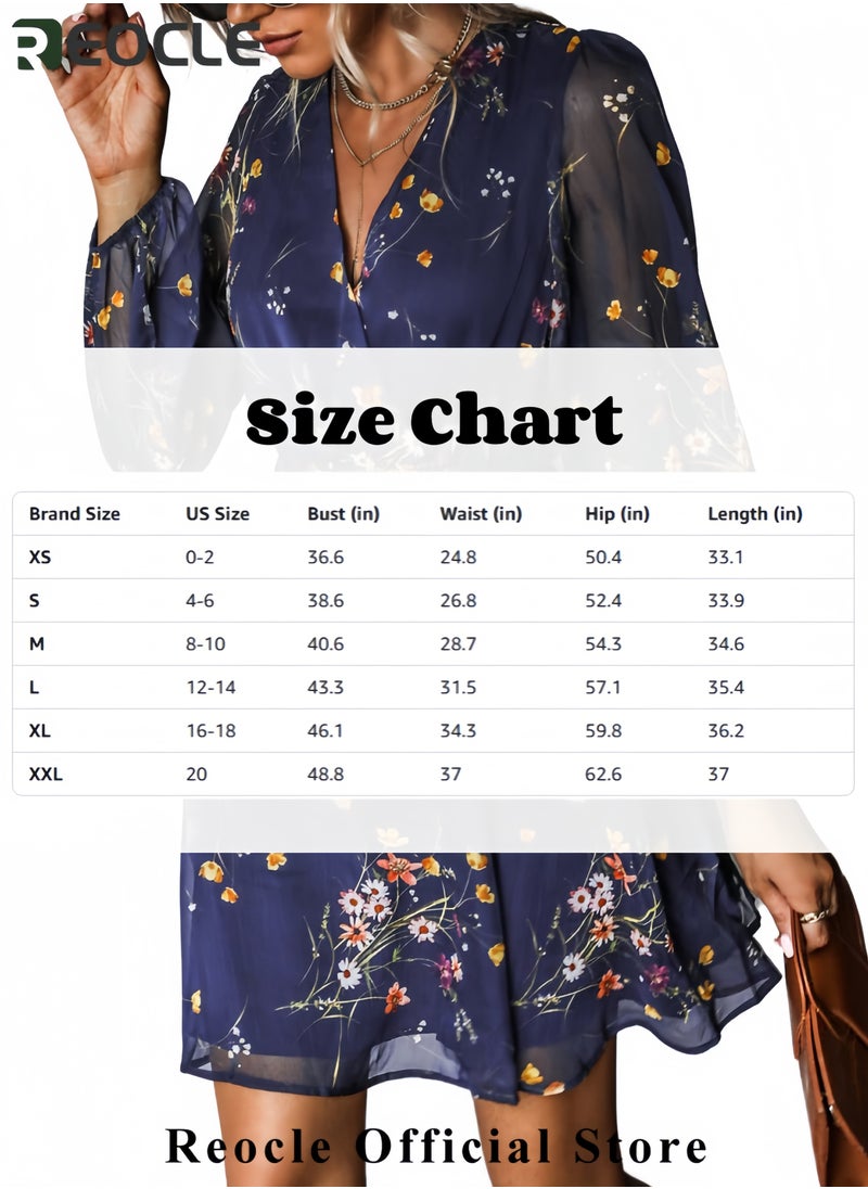Women's Mini Dresses Casual Spring V Neck Chiffon Long Peasant Sleeves Flowy Summer Dress