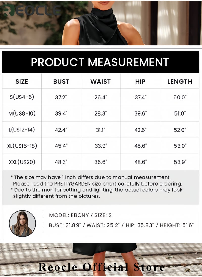 Women's Summer Satin Dress Elegant Sleeveless Mock Neck Cocktail Party Maxi Dresses