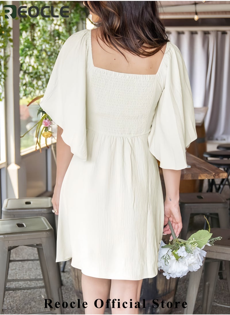 Womens Dresses Spring Summer Deep V Neck Elegant Bow tie Mini Dress S-XL