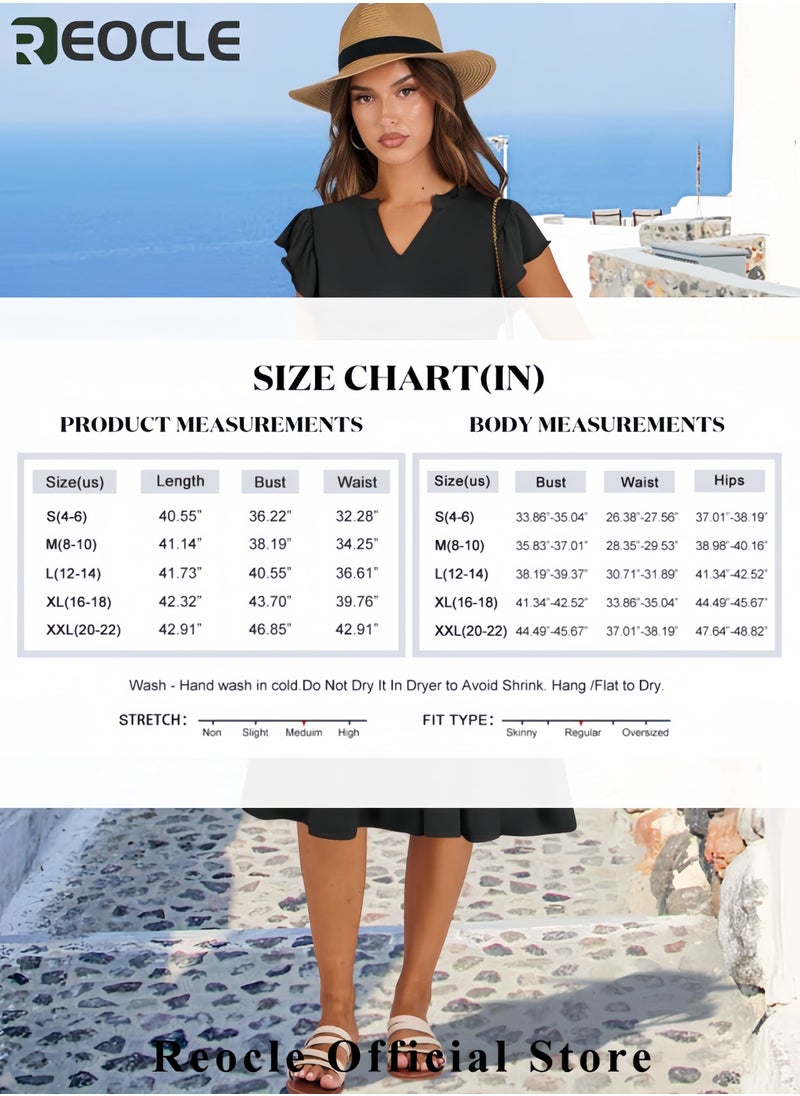 Womens Summer Dress Ruffle Sleeve V Neck Midi Dresses Fashion Casual Fit Flowy Tiered Boho Beach Vacation Sundress