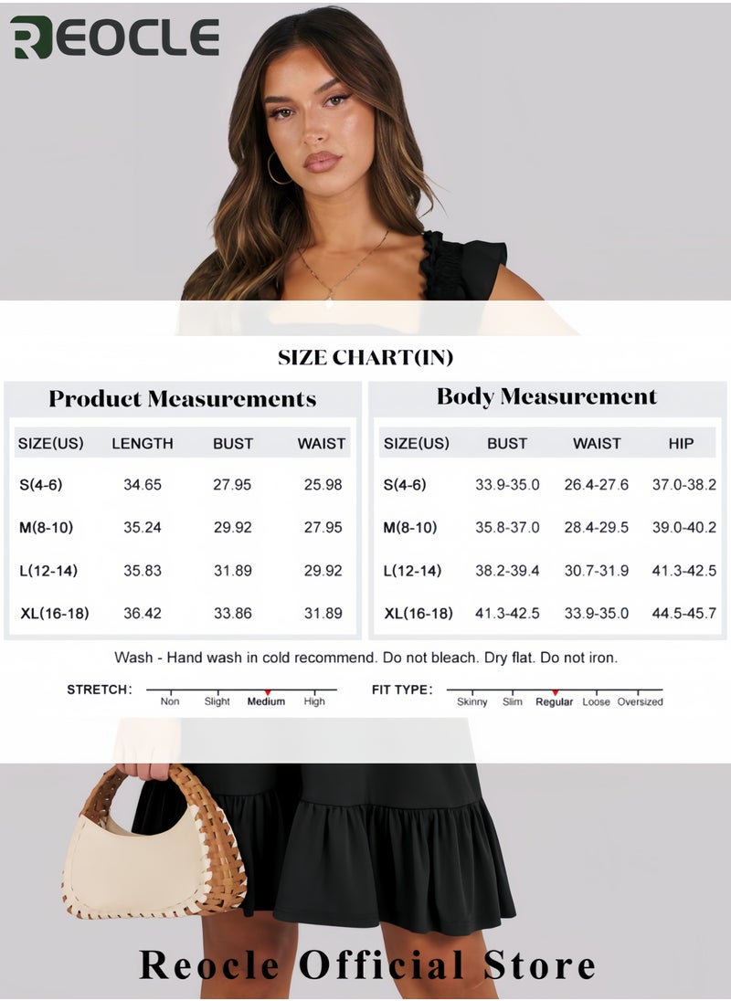 Women's Summer Casual Sleeveless Square Neck Dress Smocked Ruffle Backless Boho Beach Cute Teen Short Sundress