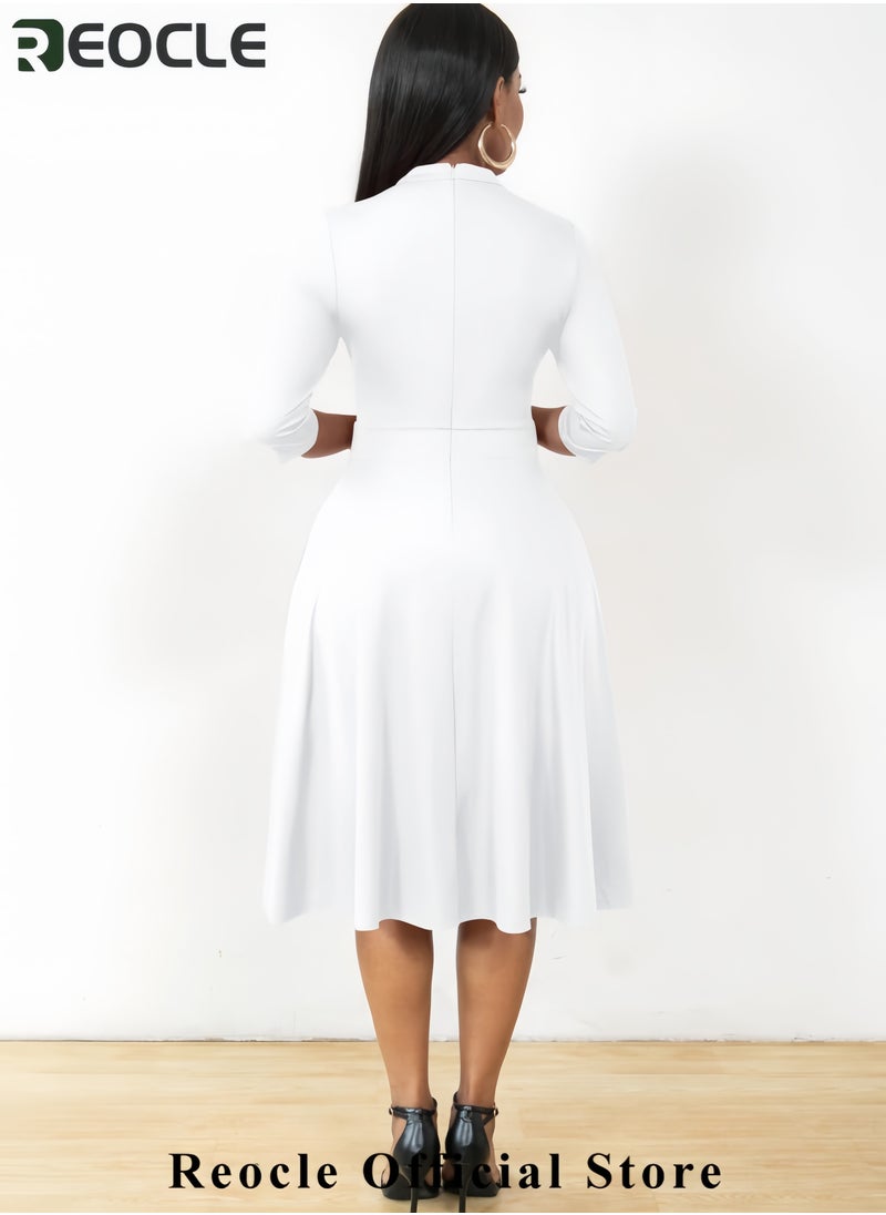 Casual Dresses for Women Semi Formal Fit and Flare 3/4 Sleeve A-line Church Work Dress with Pockets
