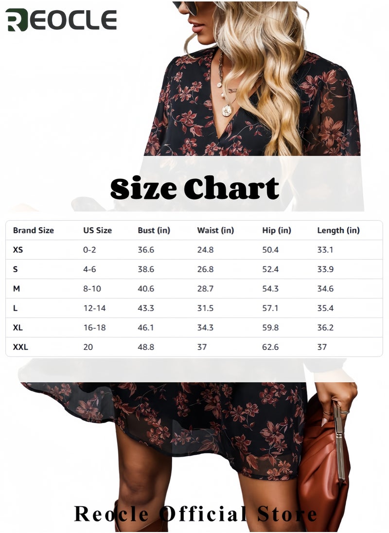 Women's Mini Dresses Casual Spring V Neck Chiffon Long Peasant Sleeves Flowy Summer Dress