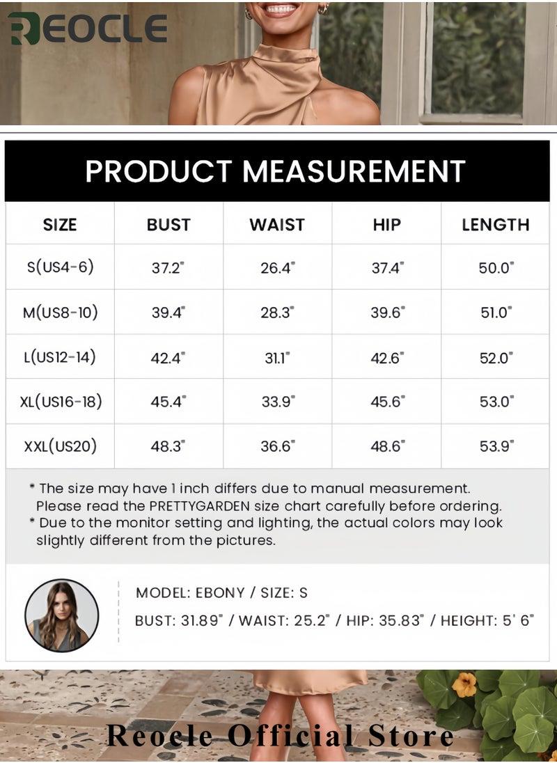Women's Summer Satin Dress Elegant Sleeveless Mock Neck Cocktail Party Maxi Dresses