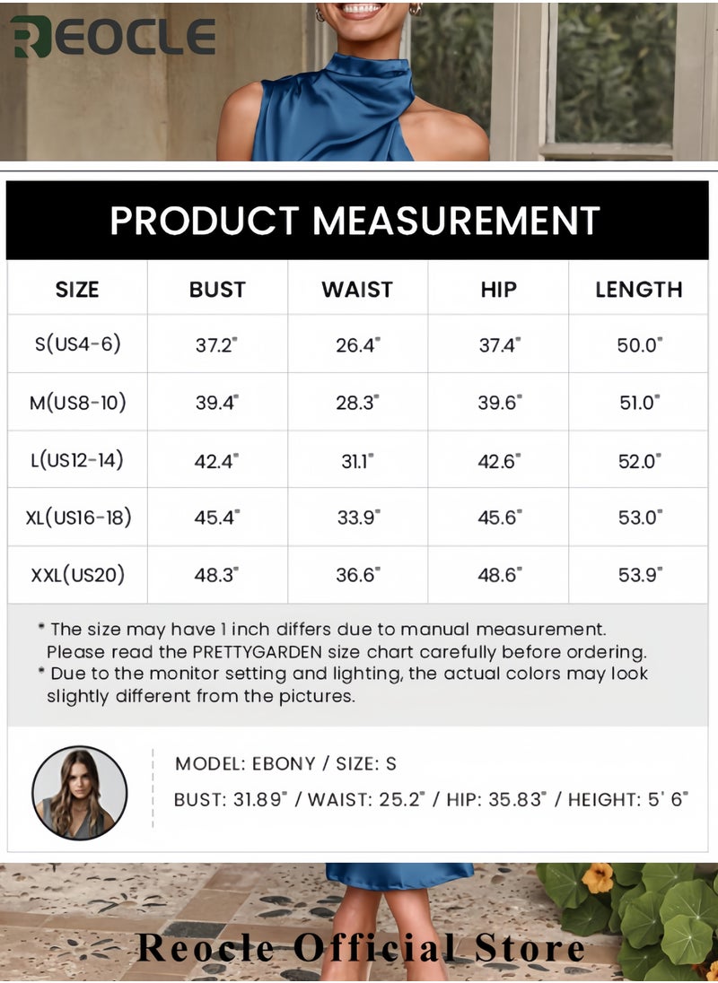 Women's Summer Satin Dress Elegant Sleeveless Mock Neck Cocktail Party Maxi Dresses