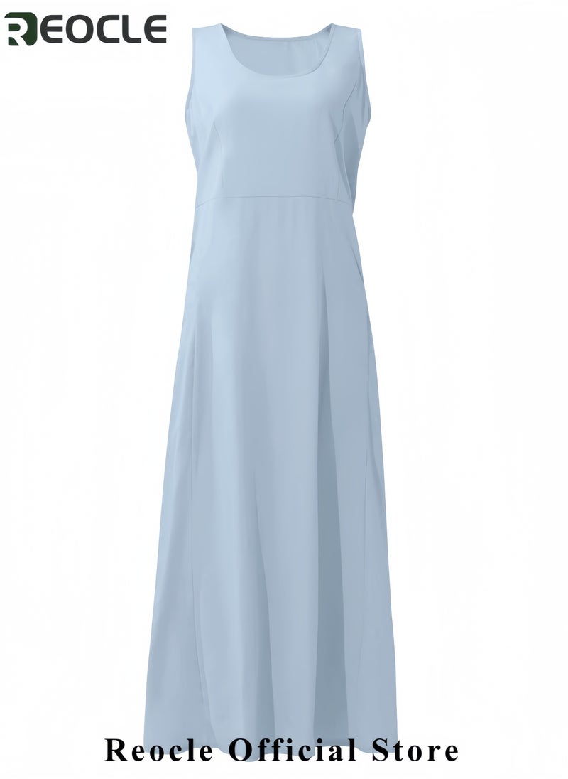 Summer Dresses for Women Casual Print Boho Sundress Crew Neck Sleeveless Pockets Beach Vacation Maxi Dresses