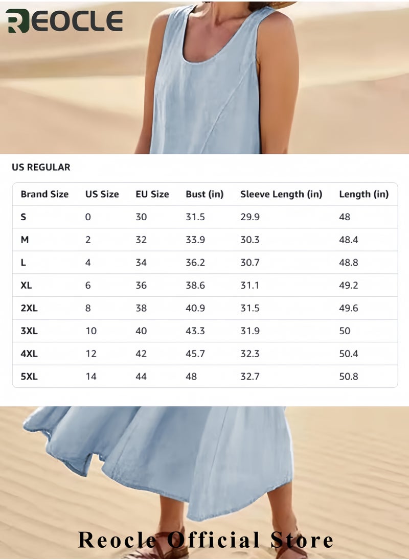 Summer Dresses for Women Casual Print Boho Sundress Crew Neck Sleeveless Pockets Beach Vacation Maxi Dresses