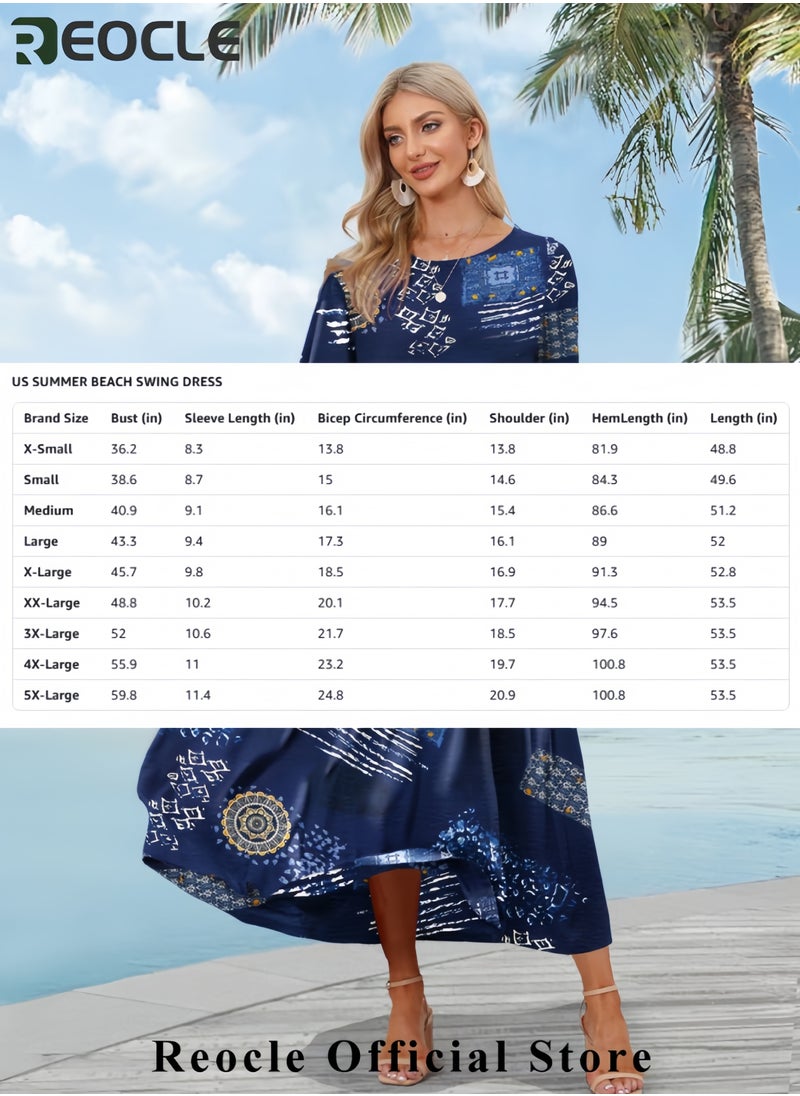Women Casual Loose Bohemian Floral Dress with Pockets Short Sleeve Long Maxi Summer Beach Swing Dress EJF