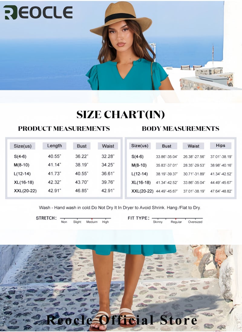 Womens Summer Dress Ruffle Sleeve V Neck Midi Dresses Fashion Casual Fit Flowy Tiered Boho Beach Vacation Sundress